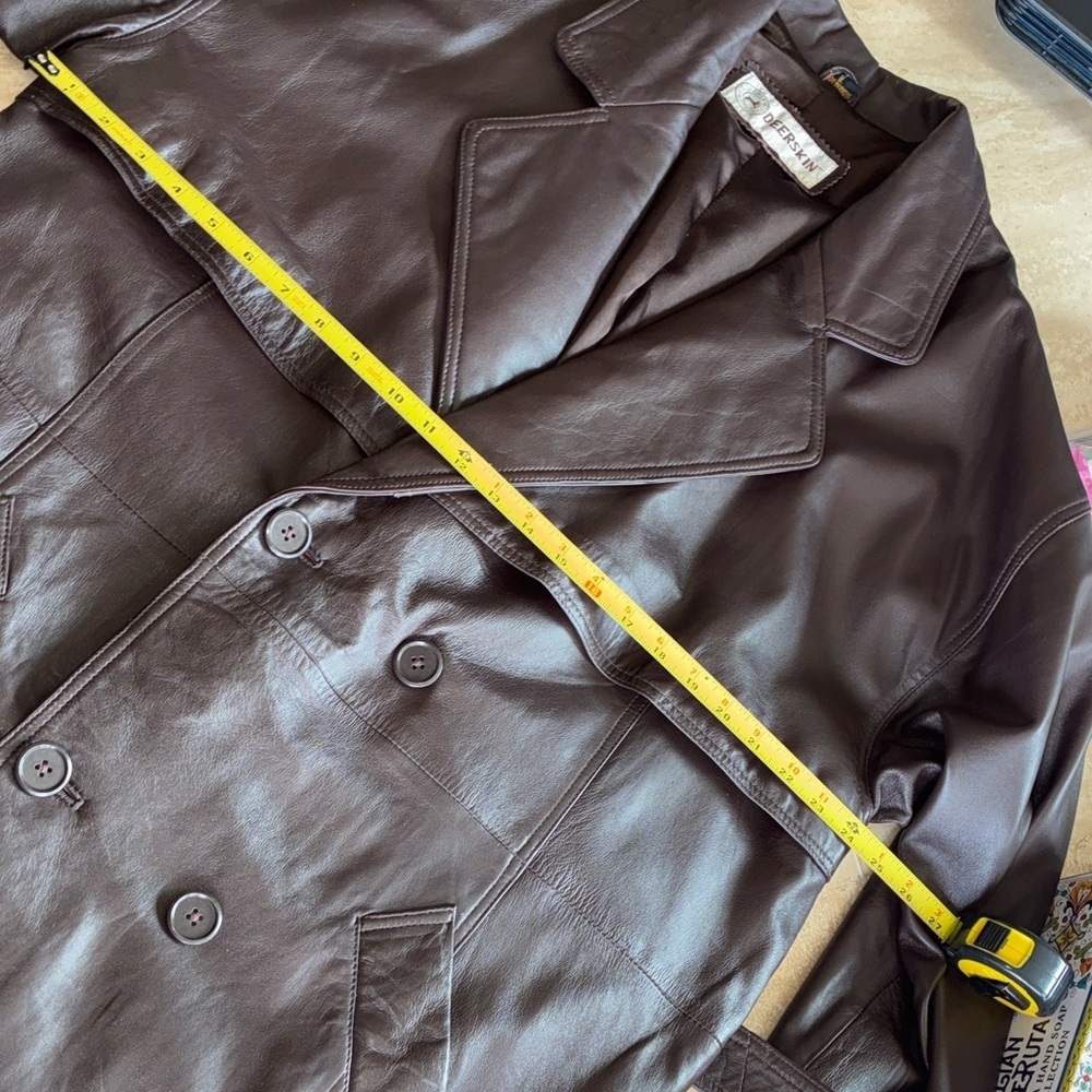 Deerskin Trading Post Leather Trench coat, Chocolate brown, Belted. Unisex. 1X - Picture 13 of 17